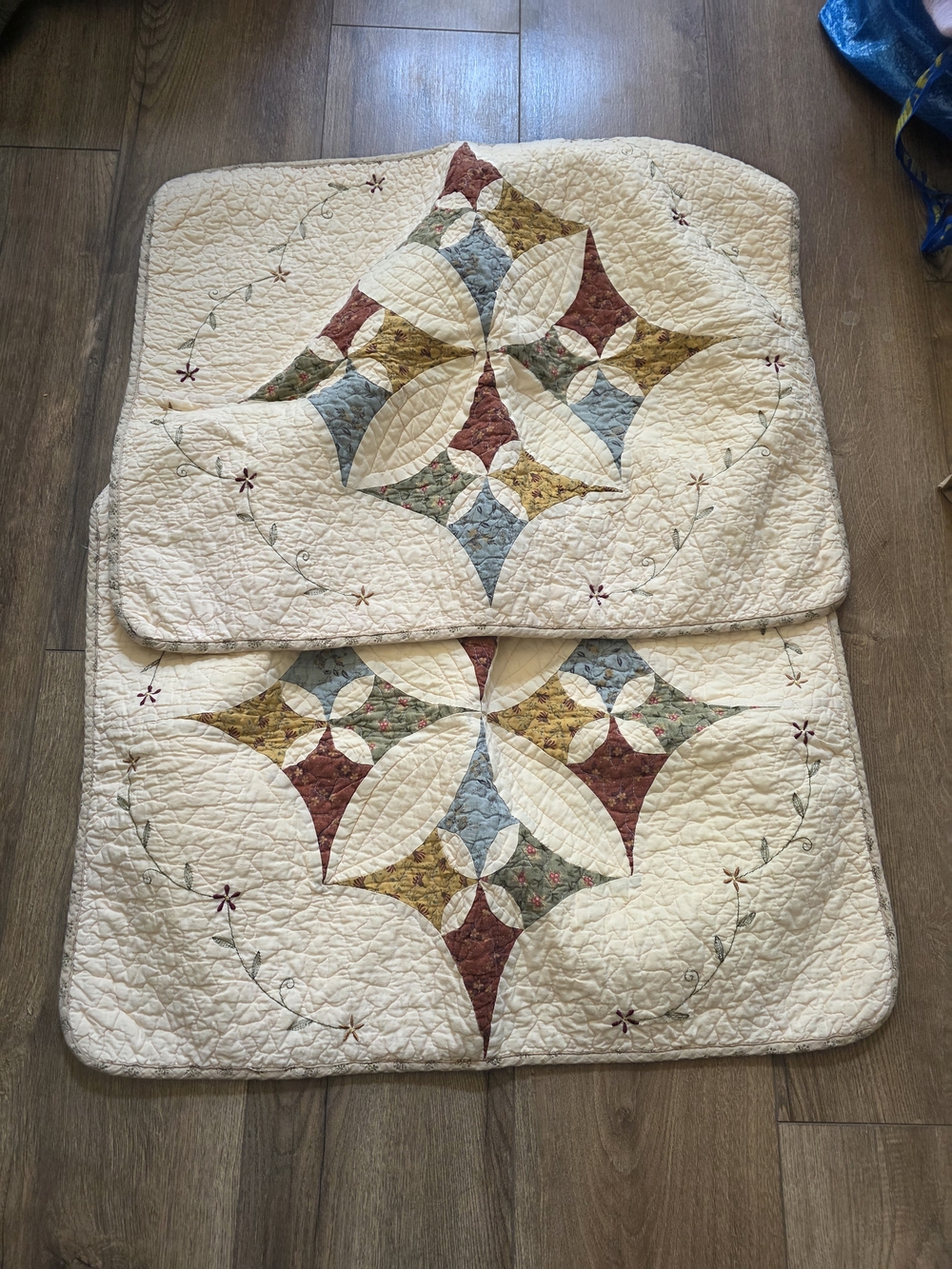 Quilted Patchwork Pillow Shams (2) in Cream with Multicolor Accents